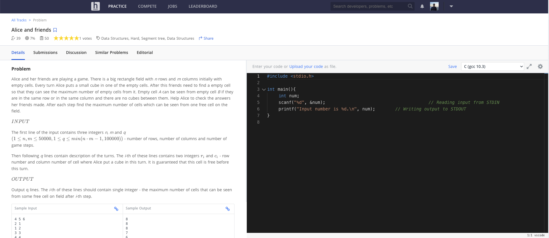 Hackerearth problem solving feature for programming students